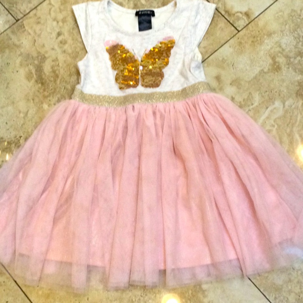 Zunie pink tulle dress with gold sequin butterfly